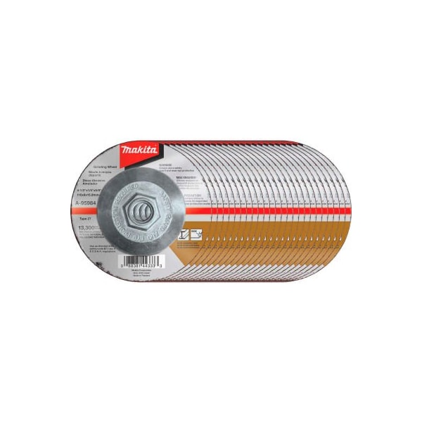 Makita INOX Grinding Wheel, 36 Grit, Type 27, 4-1/2in Dia x 1/4inT x 5/8-11in Cntr Hole Dia-5/Pk A-95984-5 - main